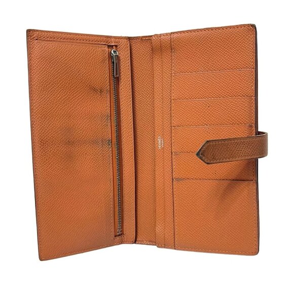 Auth HERMES Bearn Souffle - Orange Veau Epsom Square O Long Wallet - Picture 6 of 6